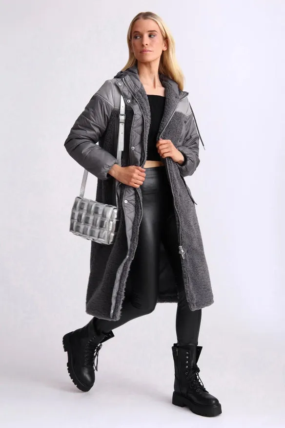 Mixed Media Faux Shearling Anorak