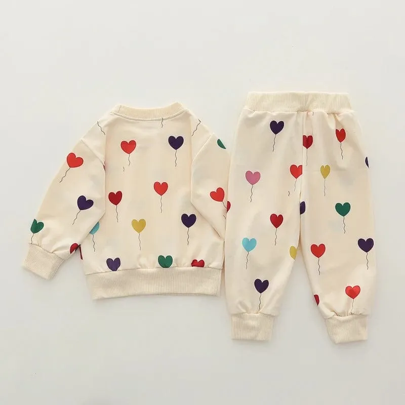 Multi Heart Printed Sweatshirt Set