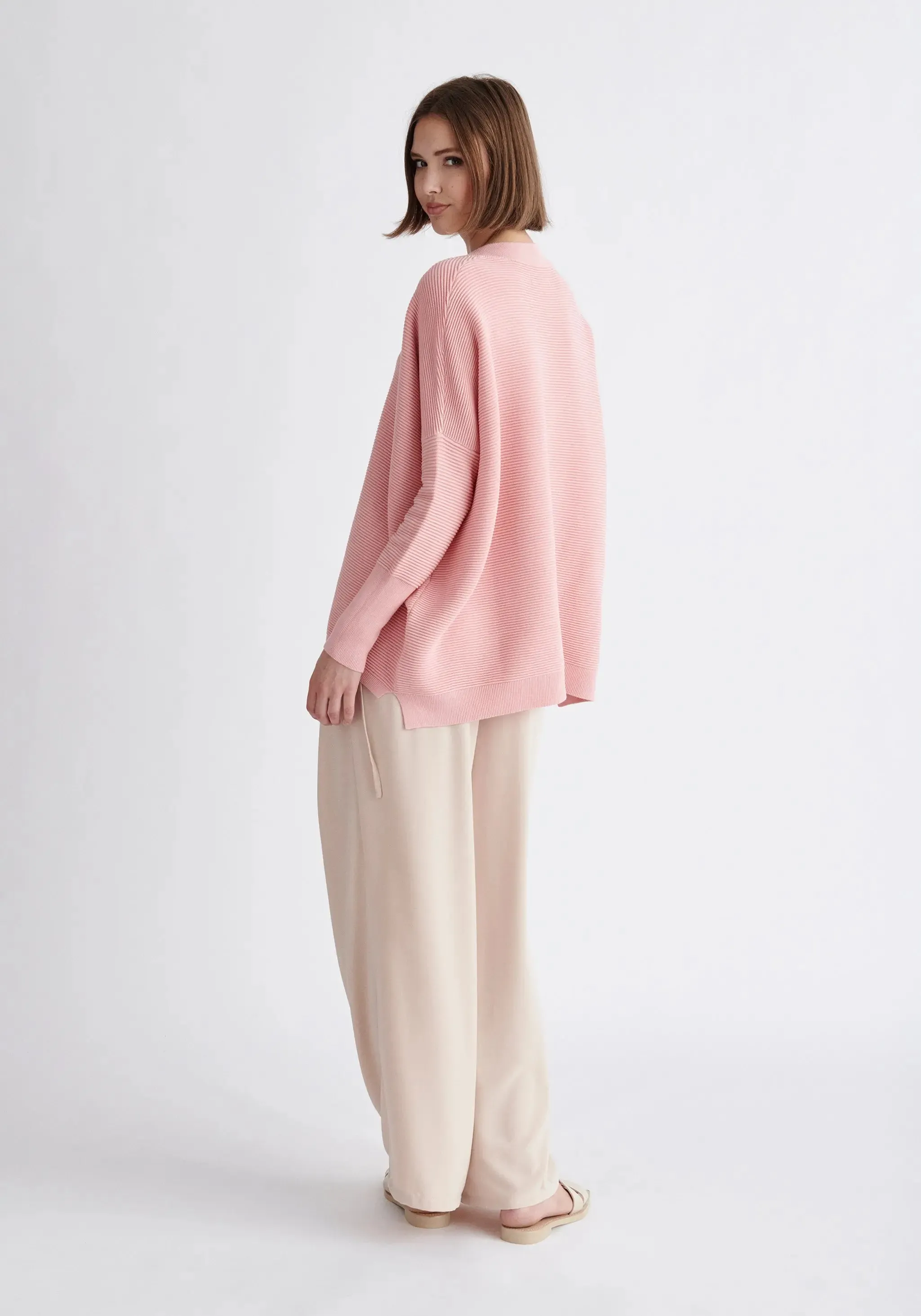 Pink V-Neck Ribbed Jumper