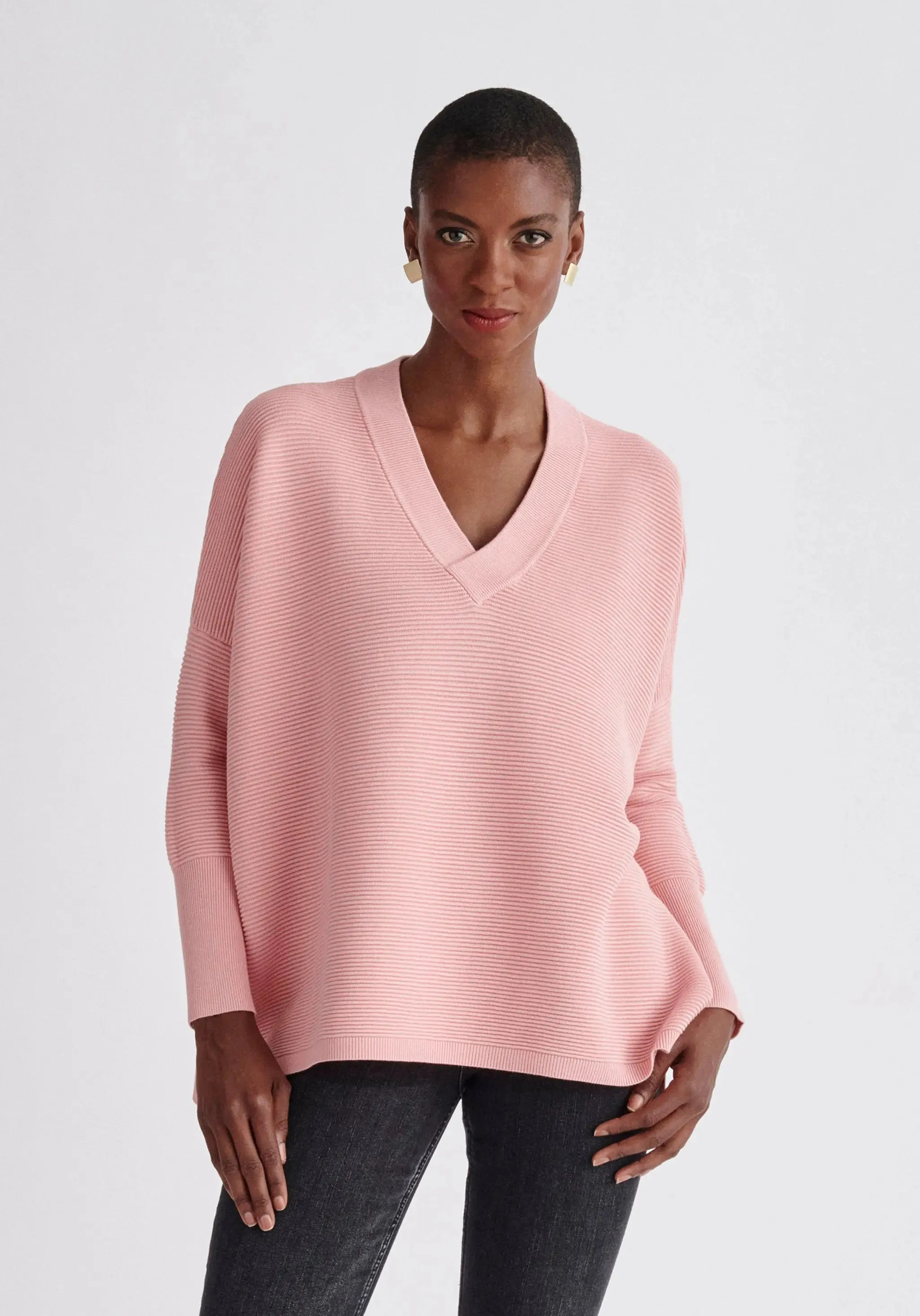 Pink V-Neck Ribbed Jumper