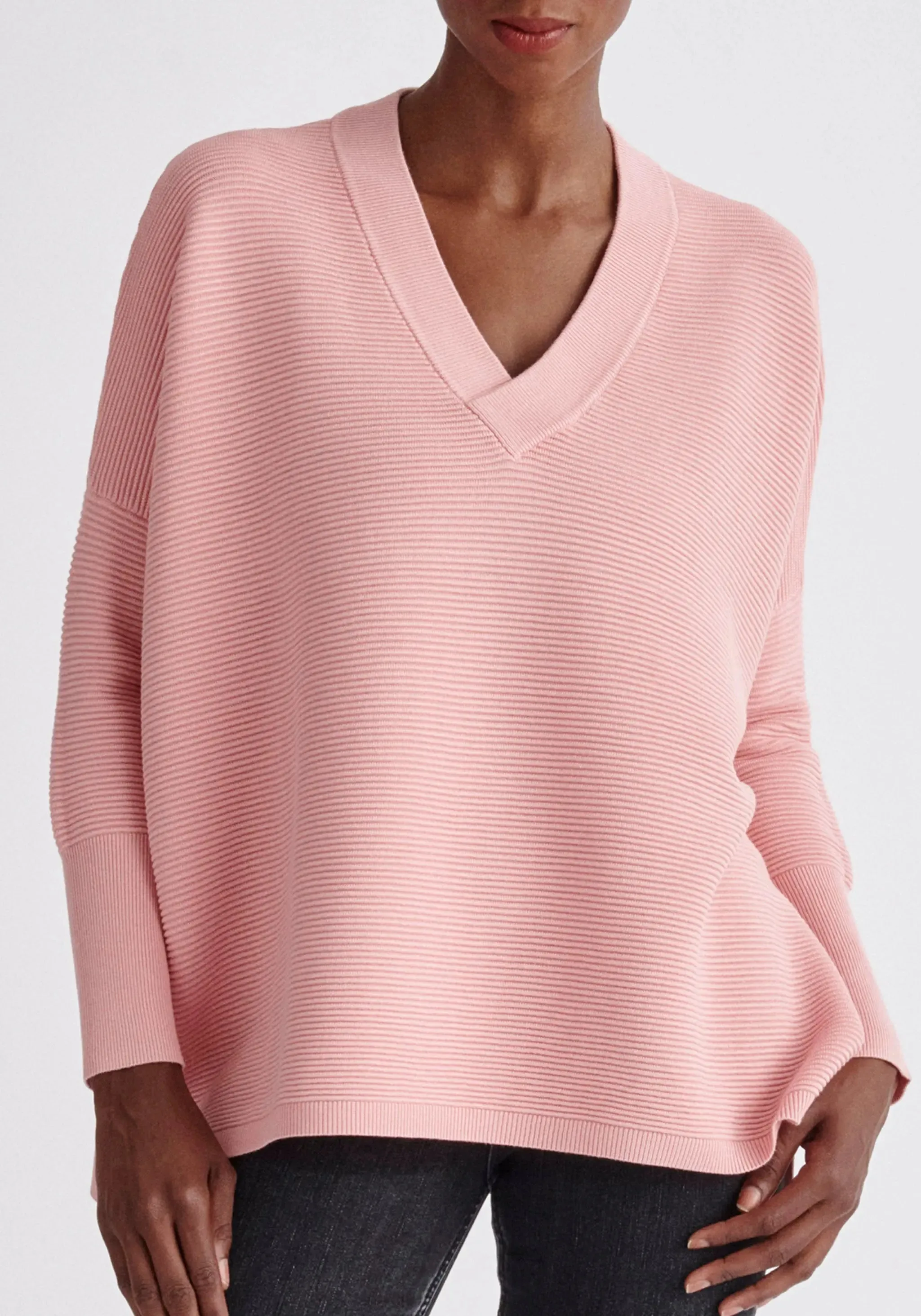 Pink V-Neck Ribbed Jumper