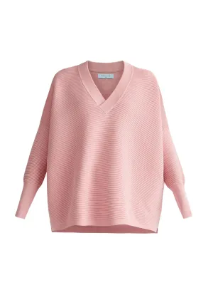 Pink V-Neck Ribbed Jumper