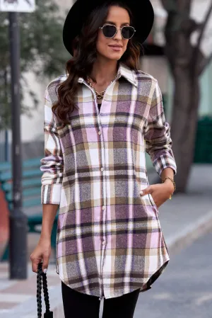 Plaid Button-Up Longline Shirt Jacket