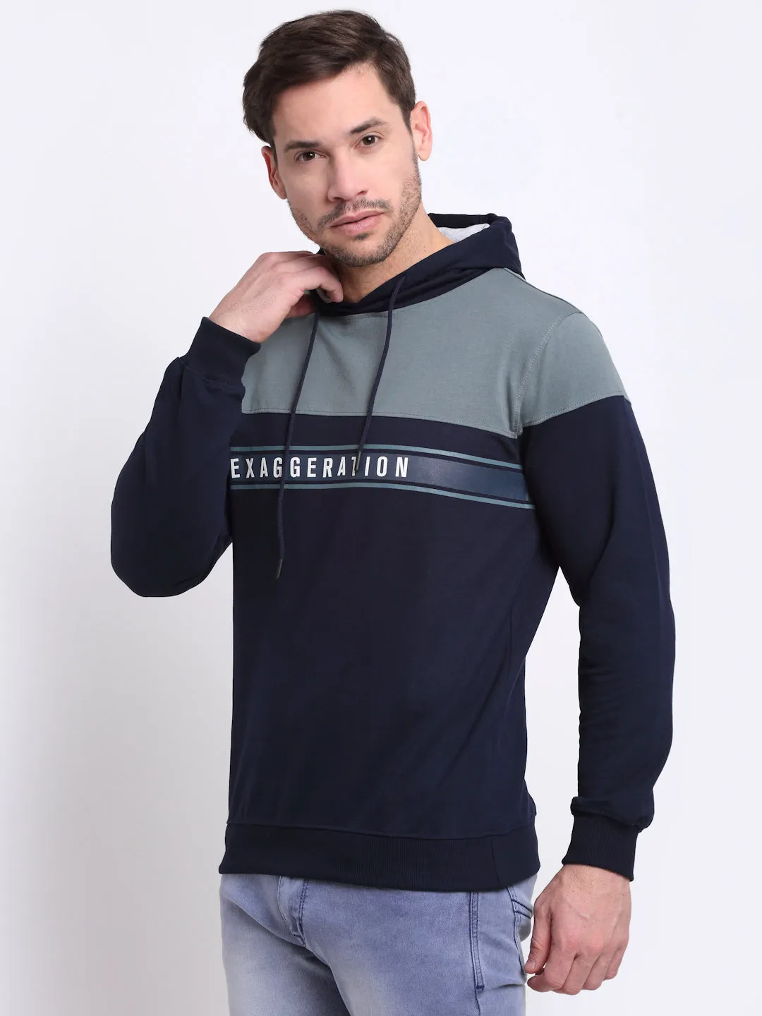 Printed Green Full Sleeves Hooded Neck Regular Fit Casual Sweatshirt for Men