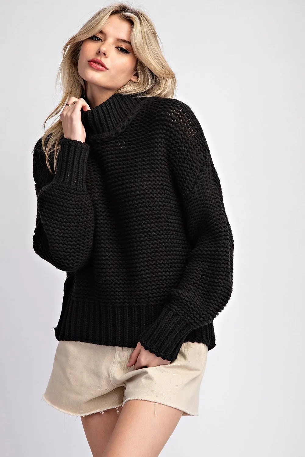 PURL STITCH MOCK NECK SWEATER