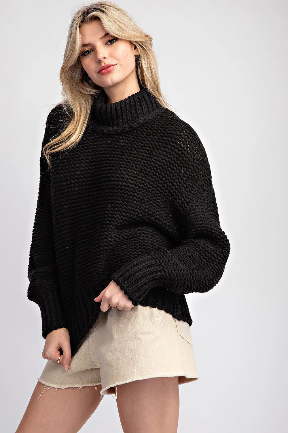 PURL STITCH MOCK NECK SWEATER