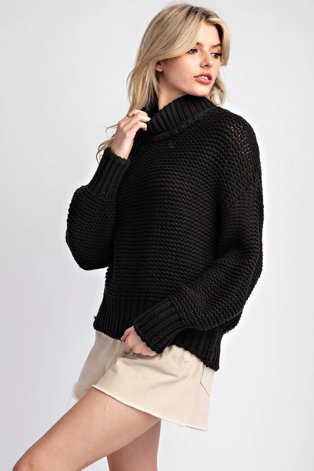 PURL STITCH MOCK NECK SWEATER