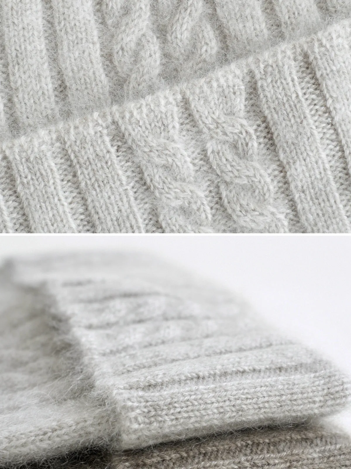 "Warmth Whisper" Cashmere Cable Knit Beanie - Light Grey