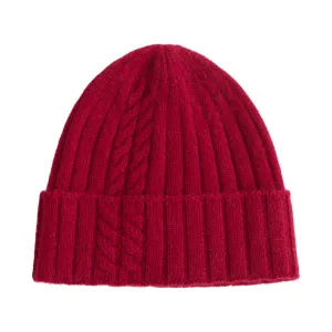 "Warmth Whisper" Cashmere Cable Knit Beanie - Red