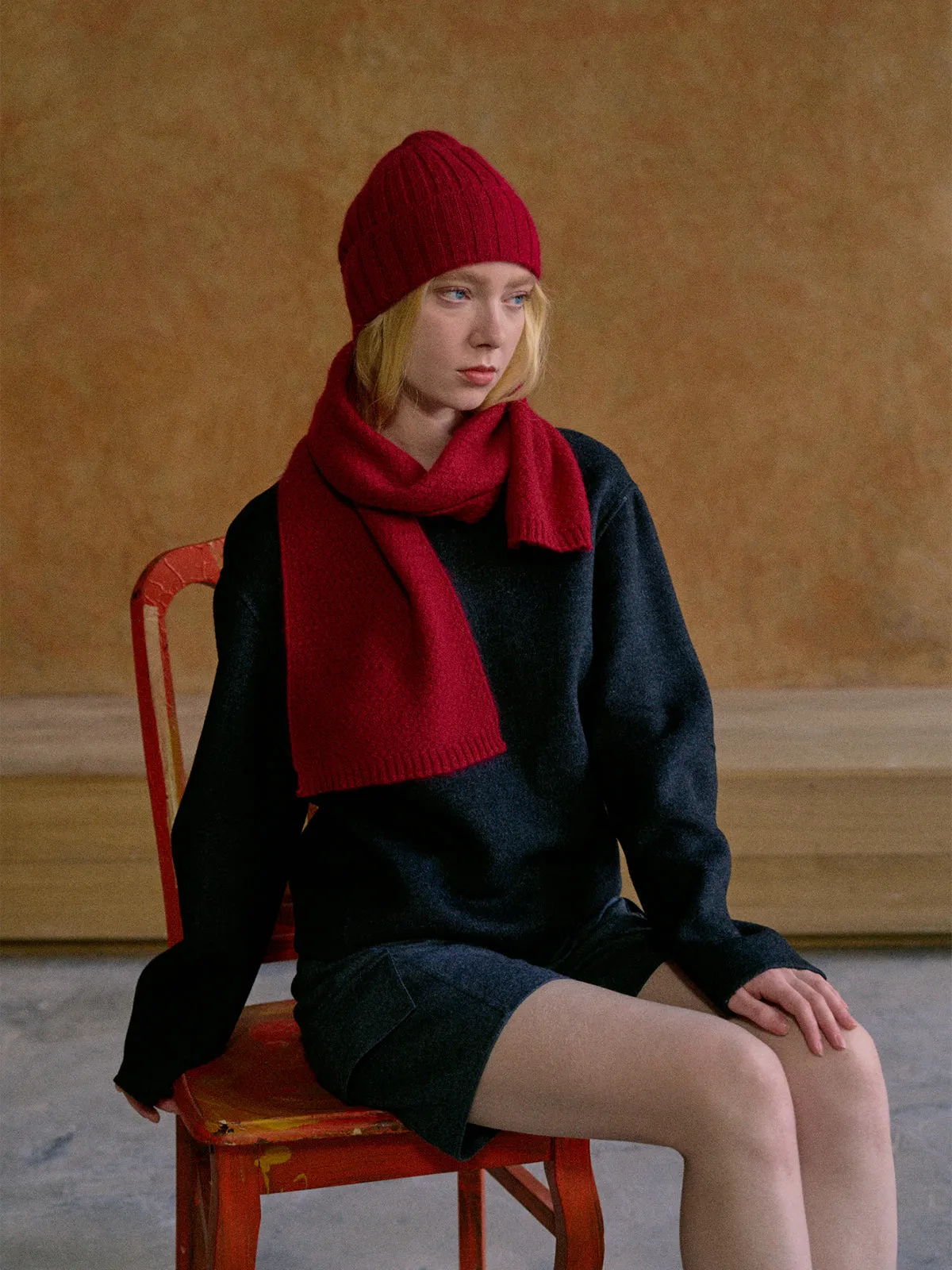 "Warmth Whisper" Cashmere Cable Knit Beanie - Red