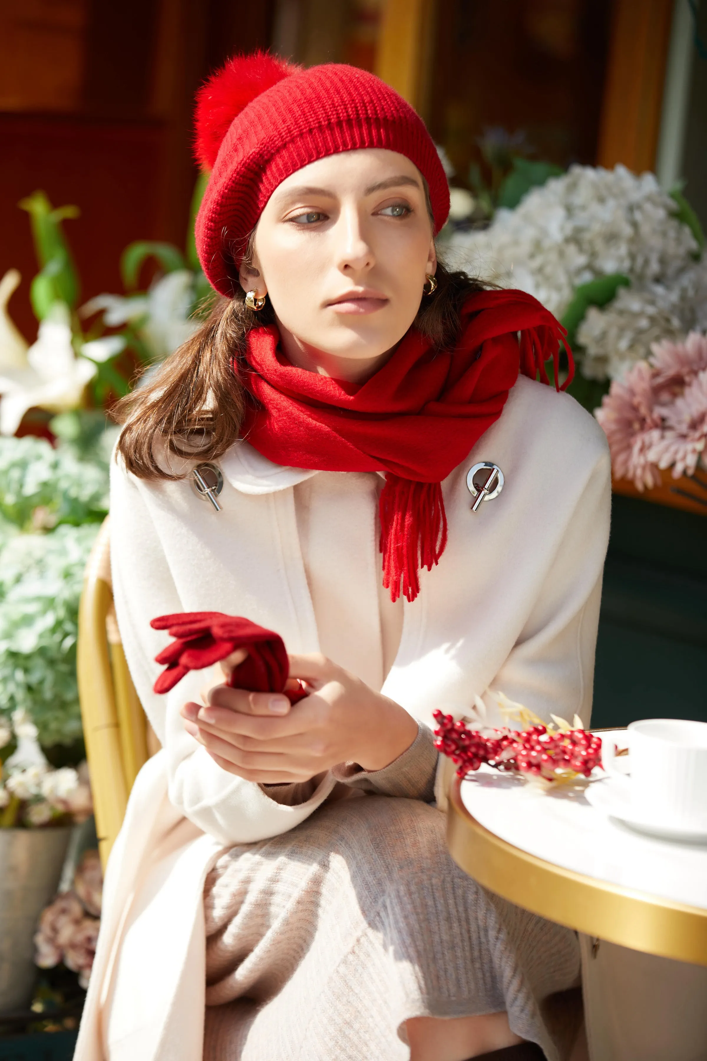 Red Fur beret set