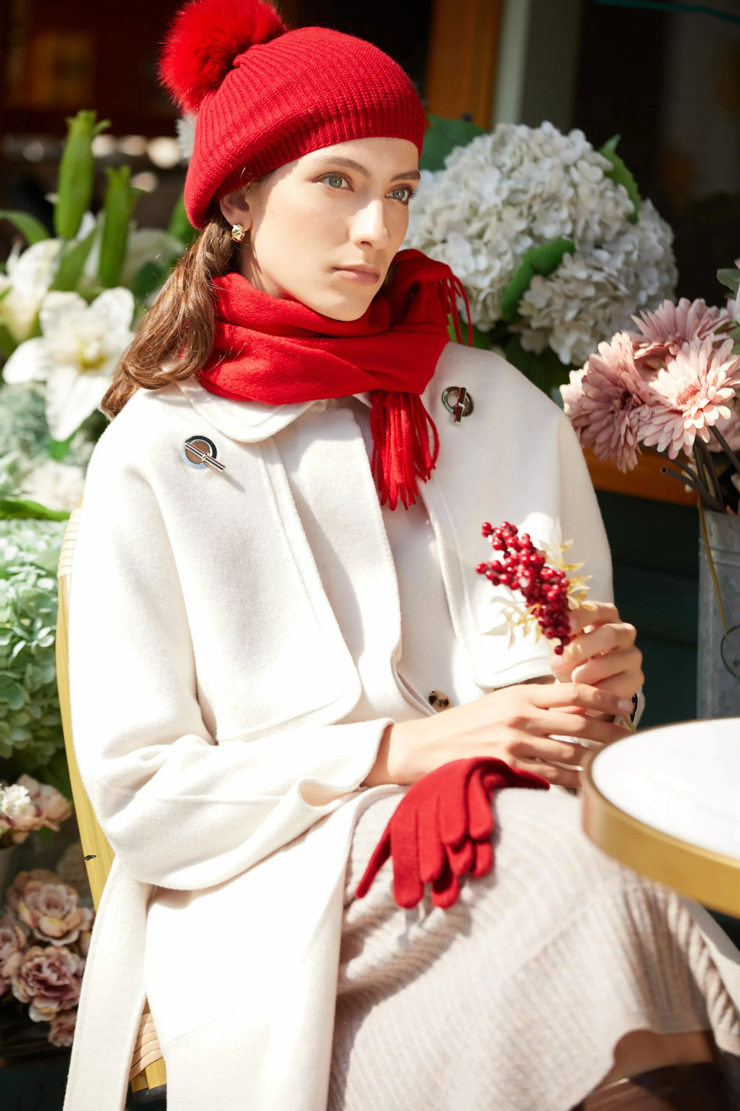 Red Fur beret set