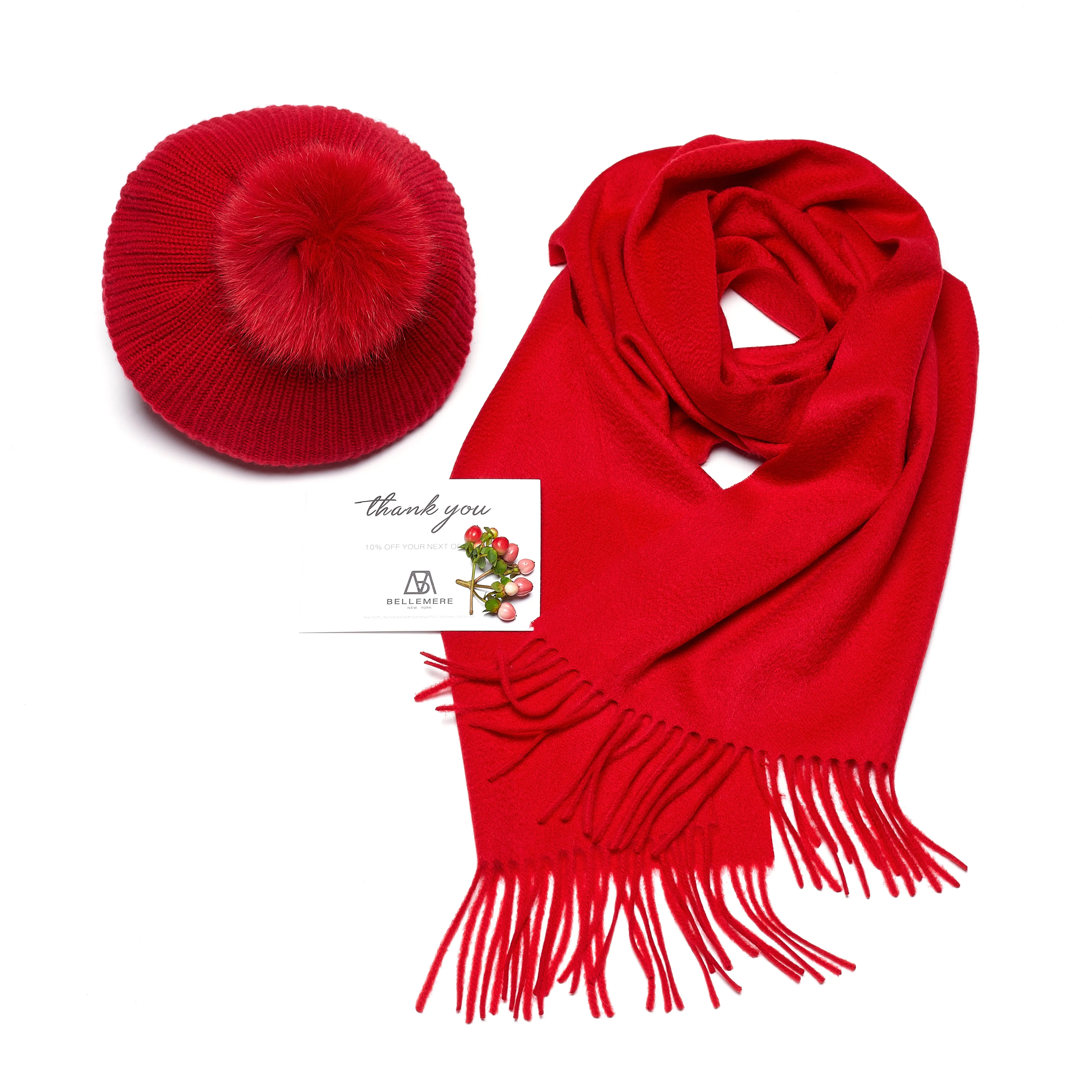 Red Fur beret set