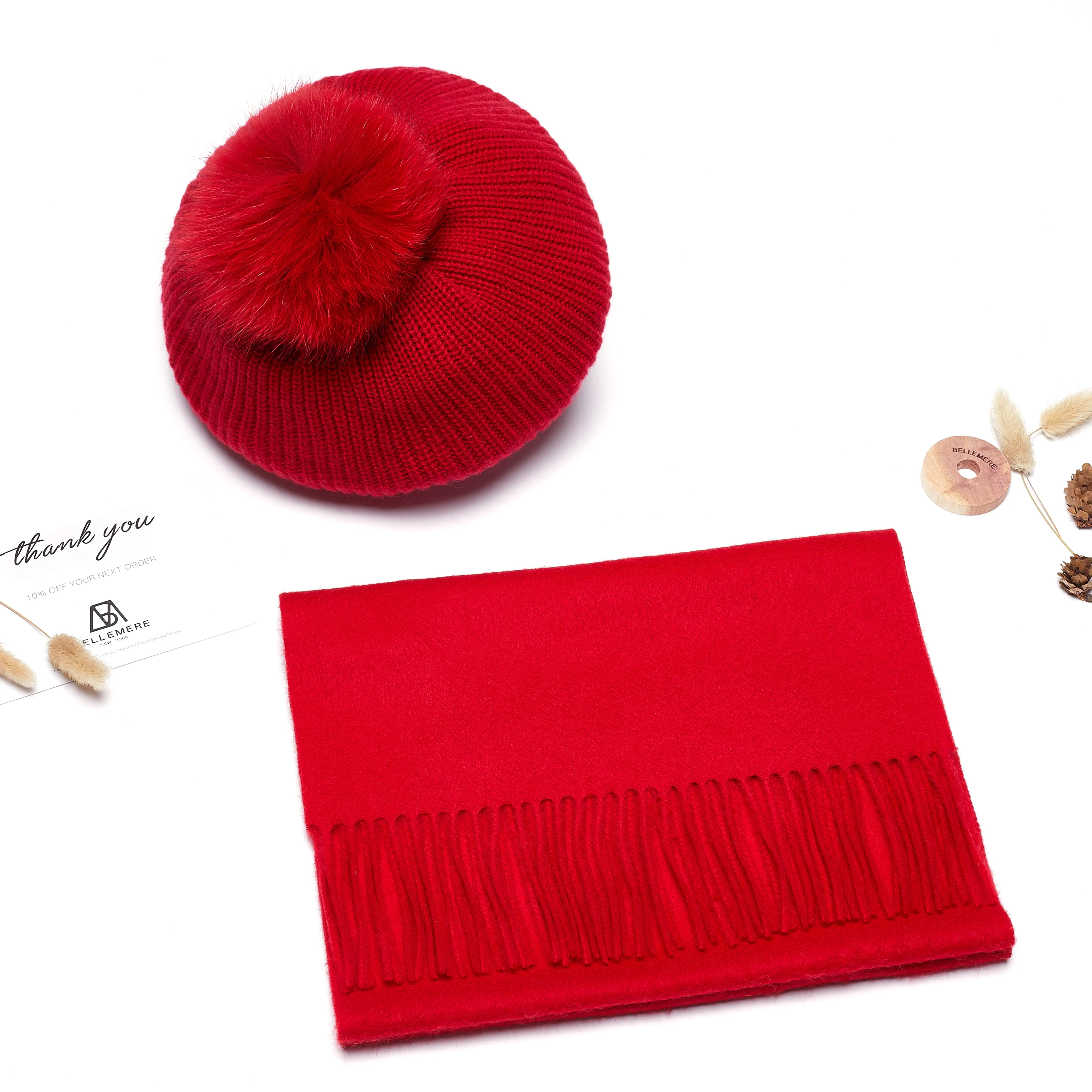 Red Fur beret set