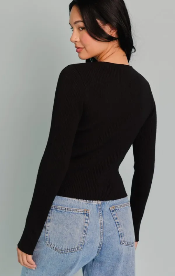 Ribbed Satin Bow Detail Sweater