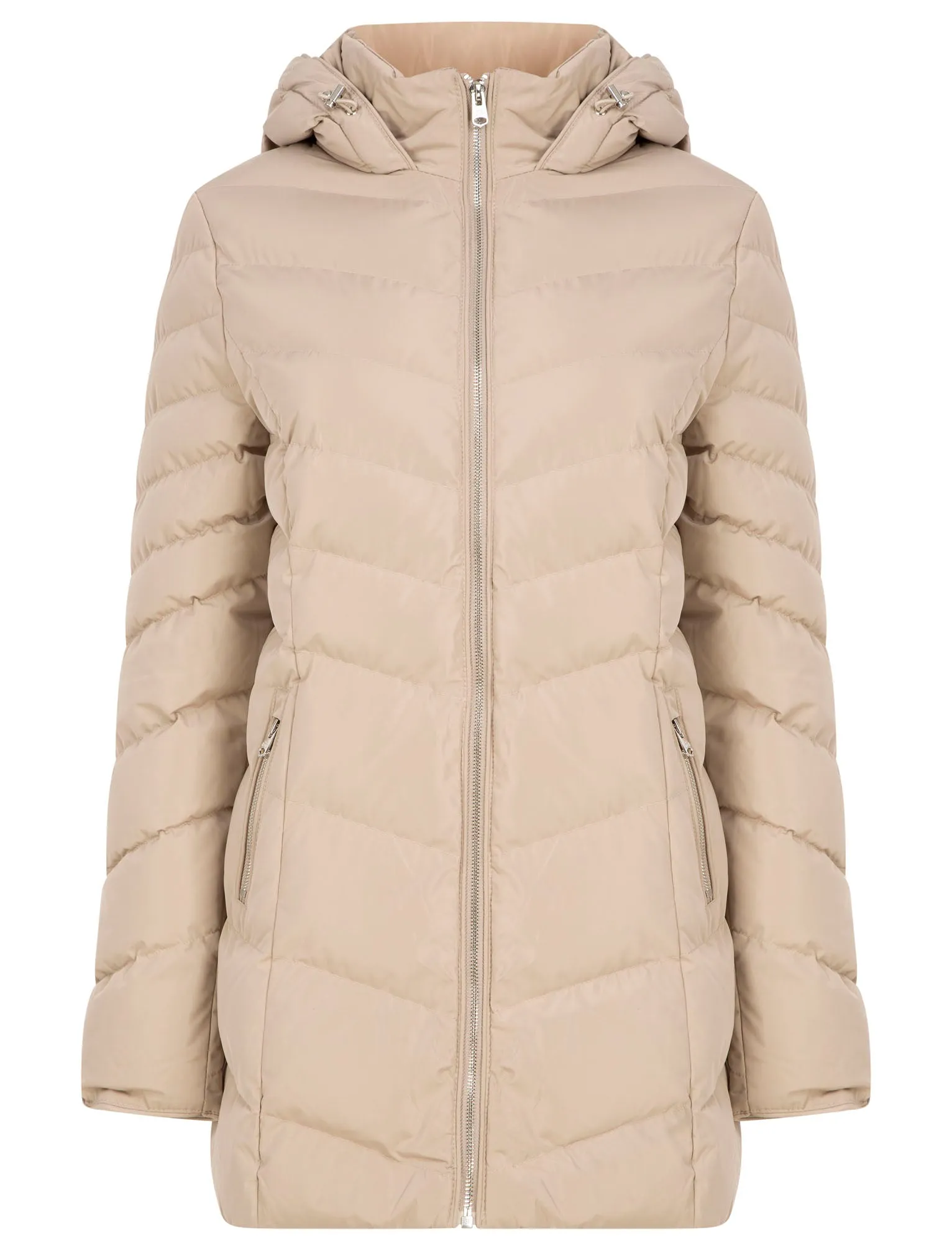 Safflower 2 Longline Quilted Puffer Coat with Hood In Stone - Tokyo Laundry