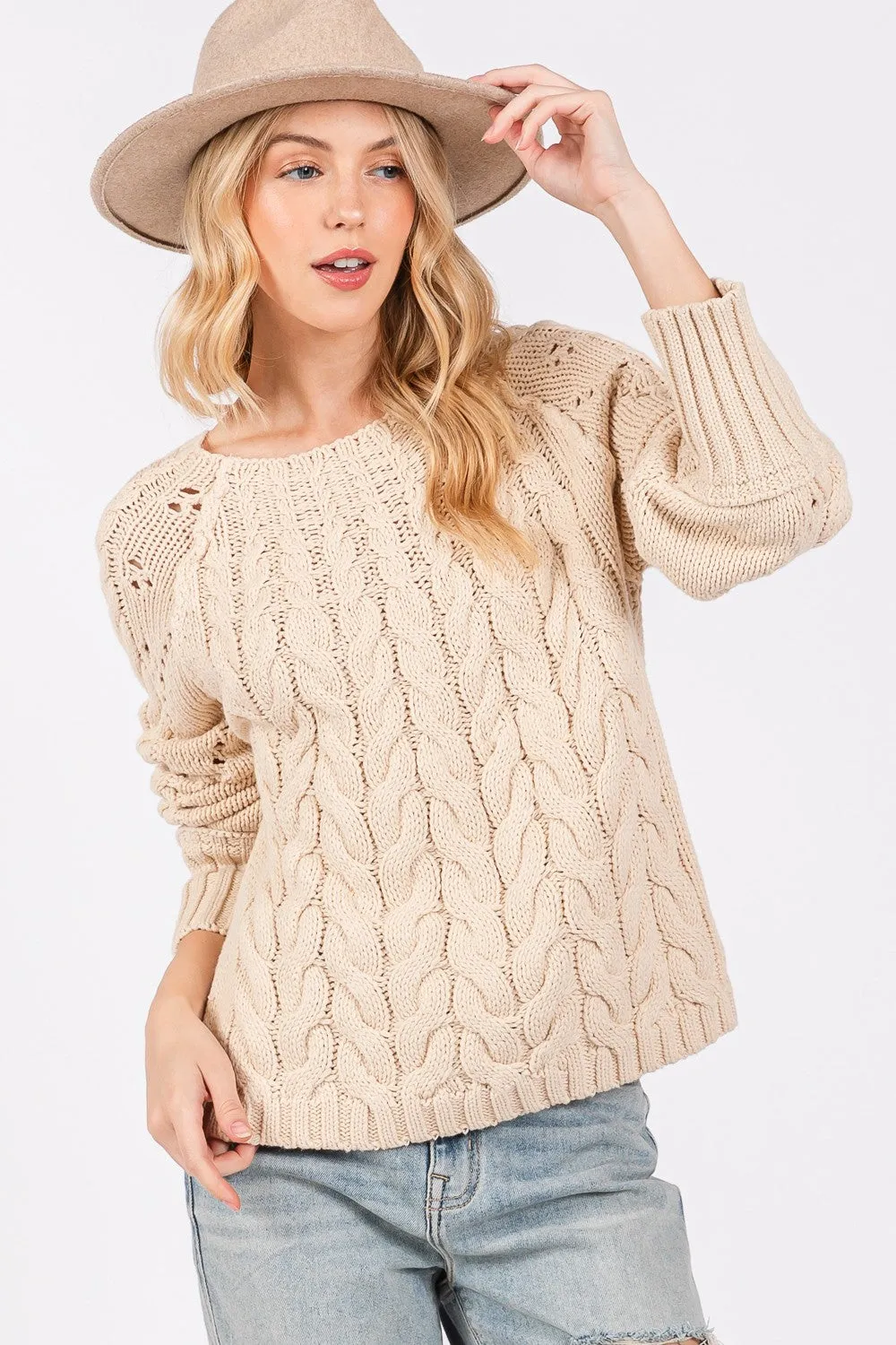 SAGE   FIG Cable-Knit Long Sleeve Sweater