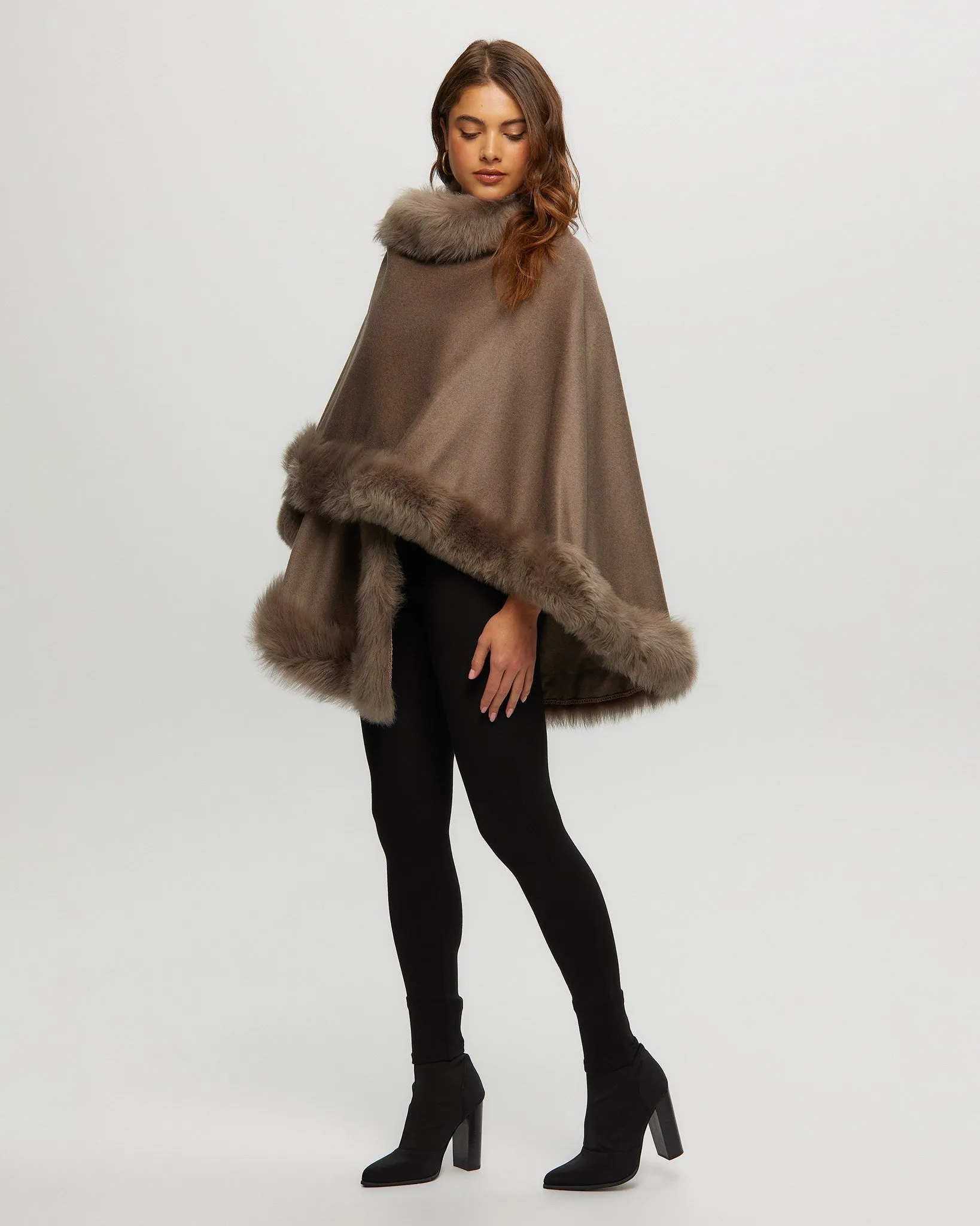 Select Cashmere Cape with Toscana Shearling Lamb Trim