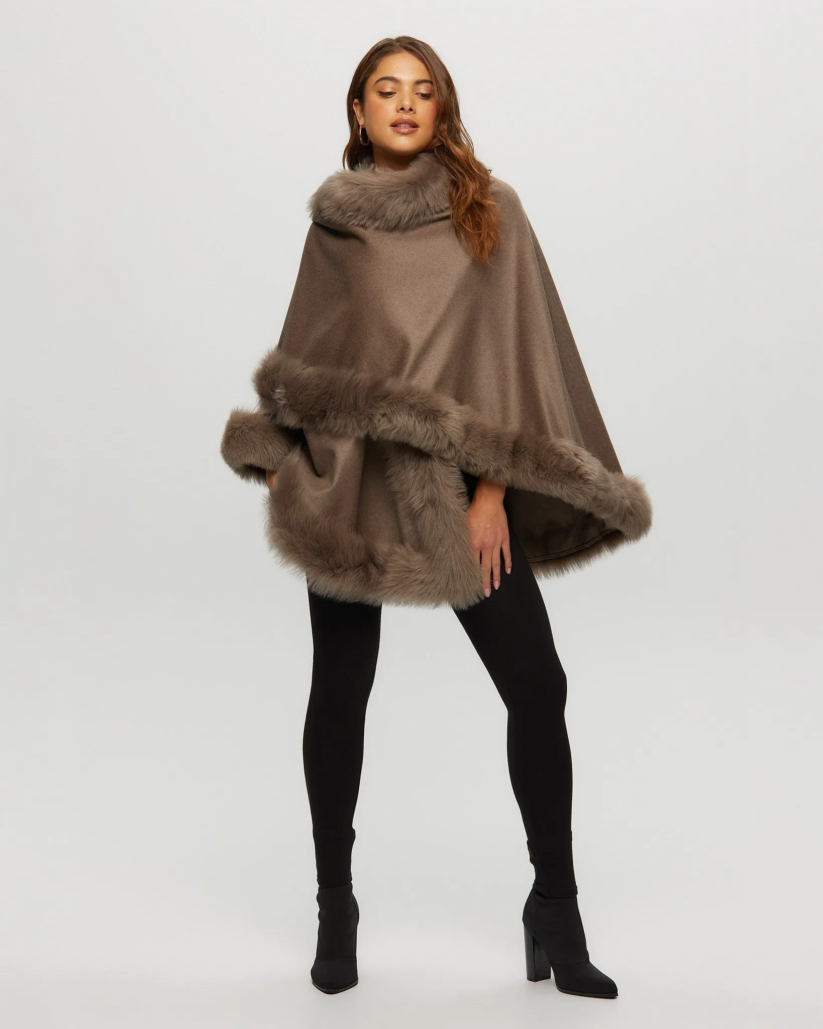 Select Cashmere Cape with Toscana Shearling Lamb Trim