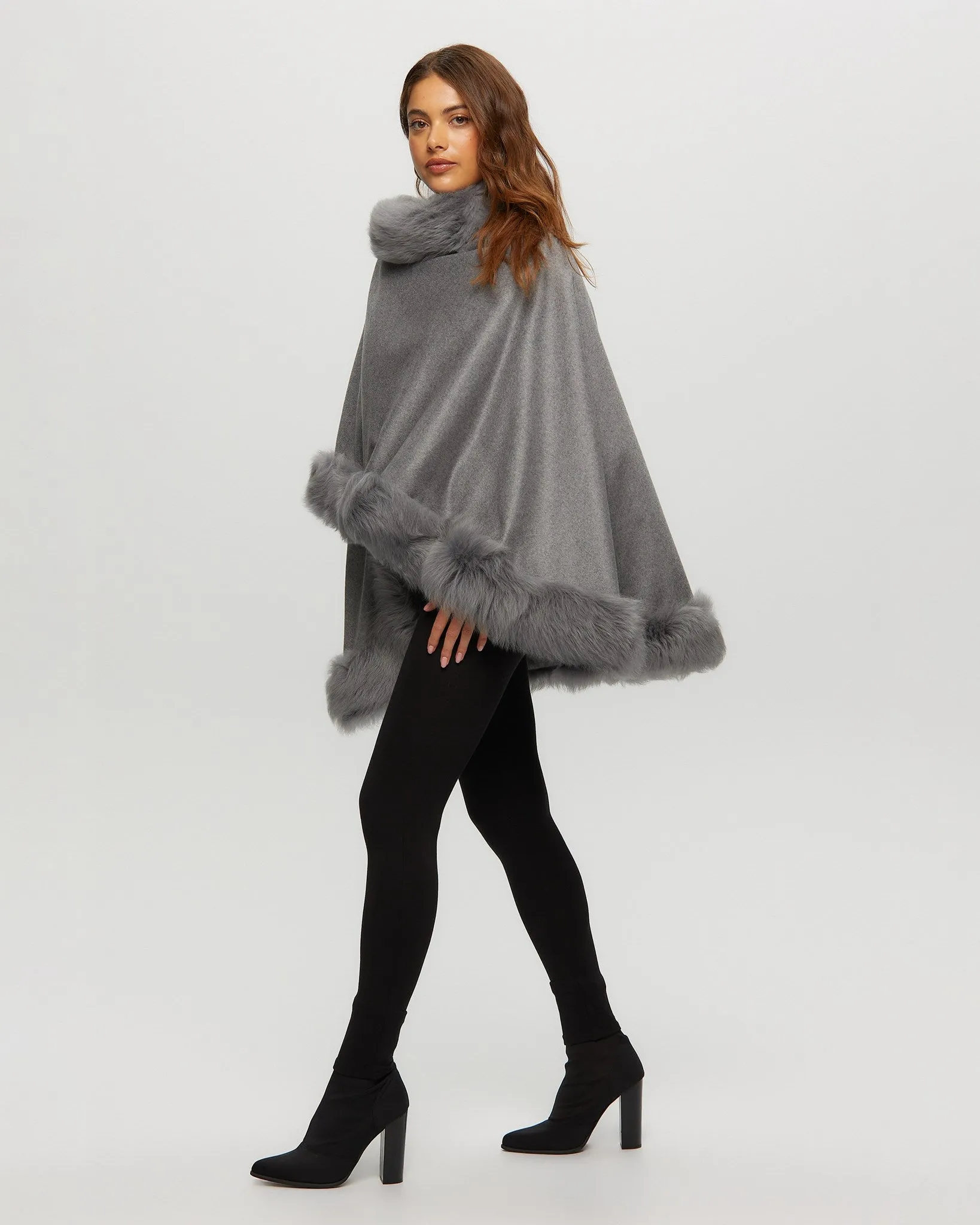 Select Cashmere Cape with Toscana Shearling Lamb Trim