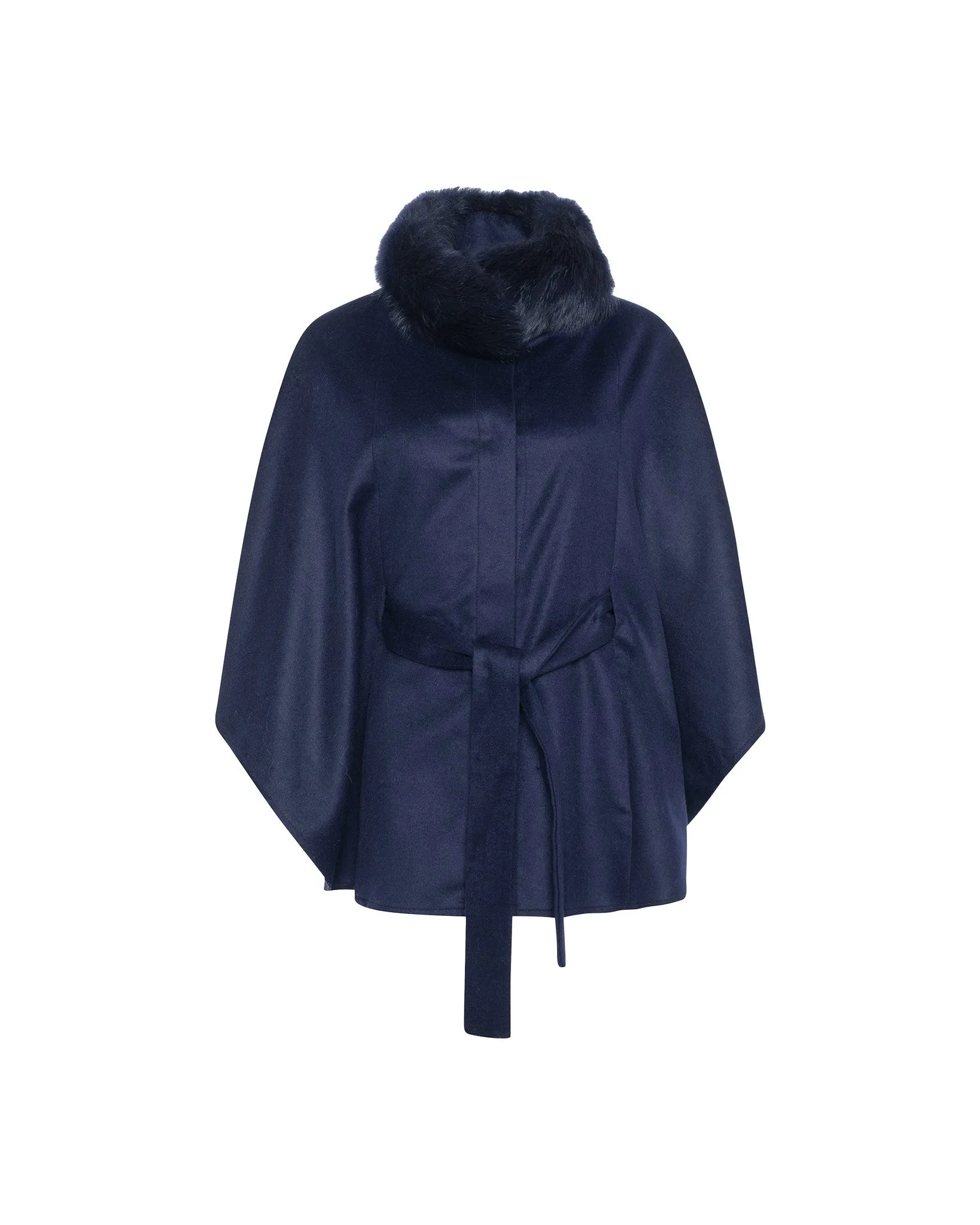 Select Wool Belted Cape with Toscana Shearling Lamb Collar