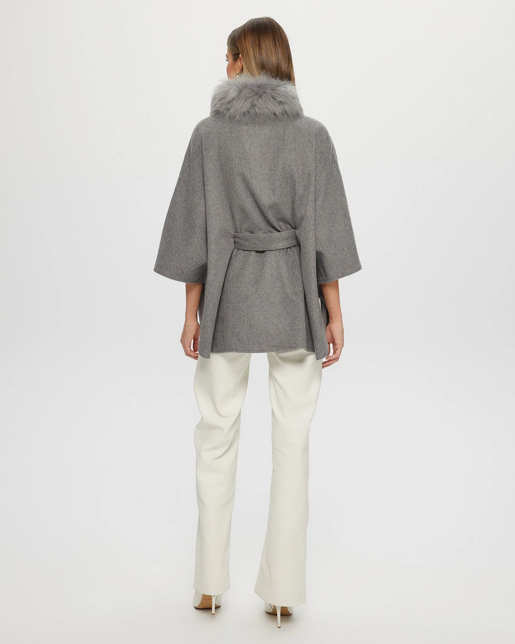 Select Wool Belted Cape with Toscana Shearling Lamb Collar