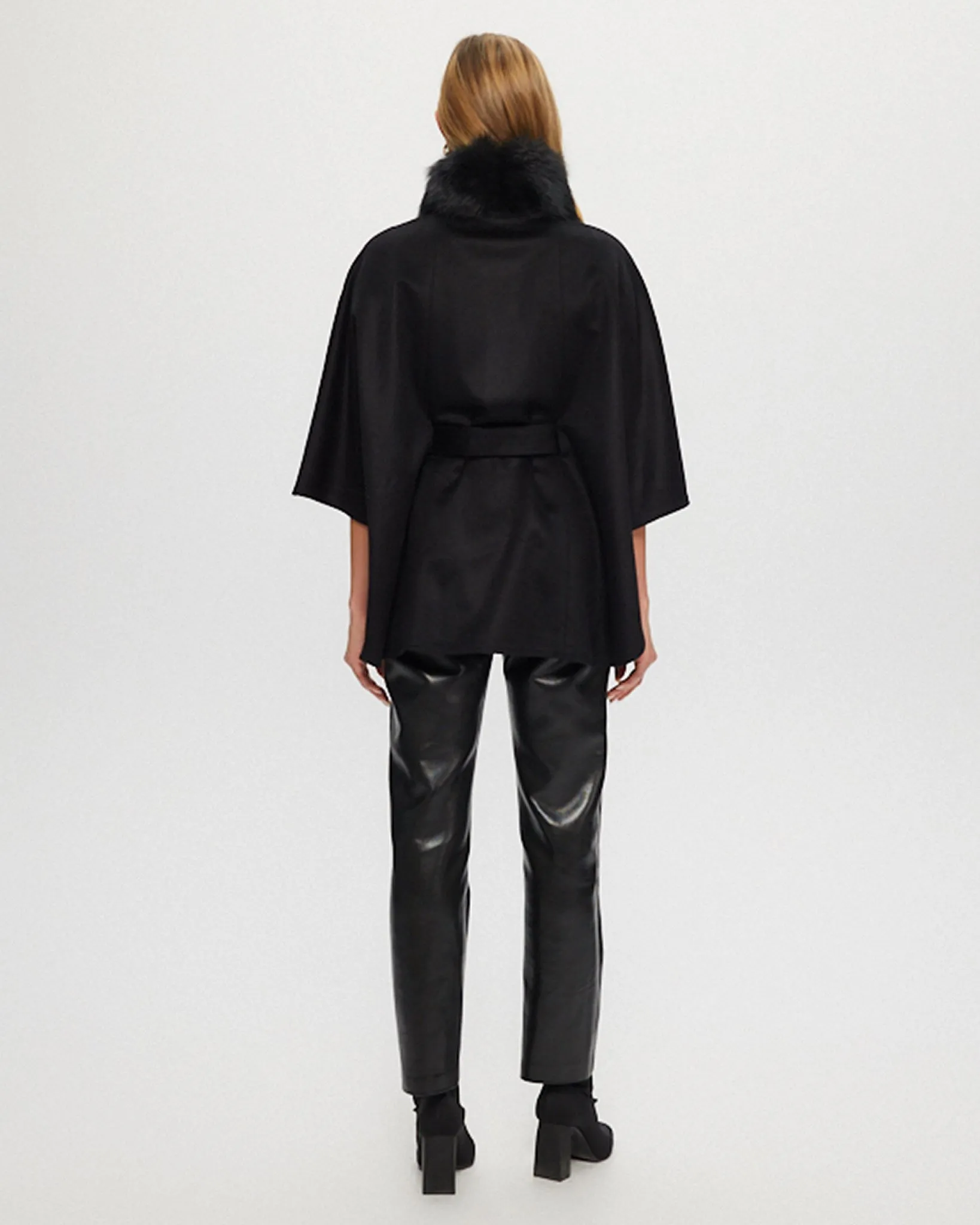 Select Wool Belted Cape with Toscana Shearling Lamb Collar