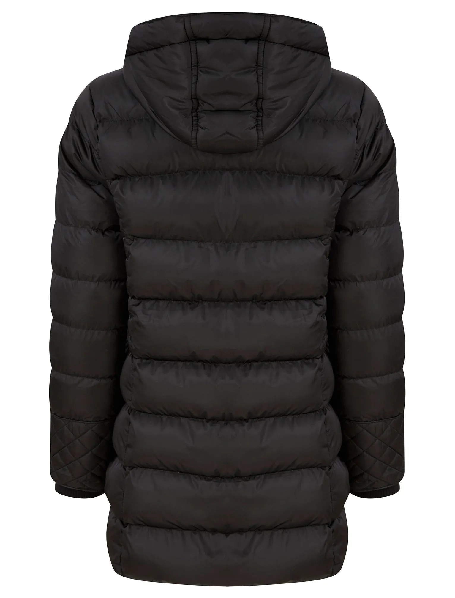 Shania Longline Quilted Puffer Coat with Hood in Black - Tokyo Laundry