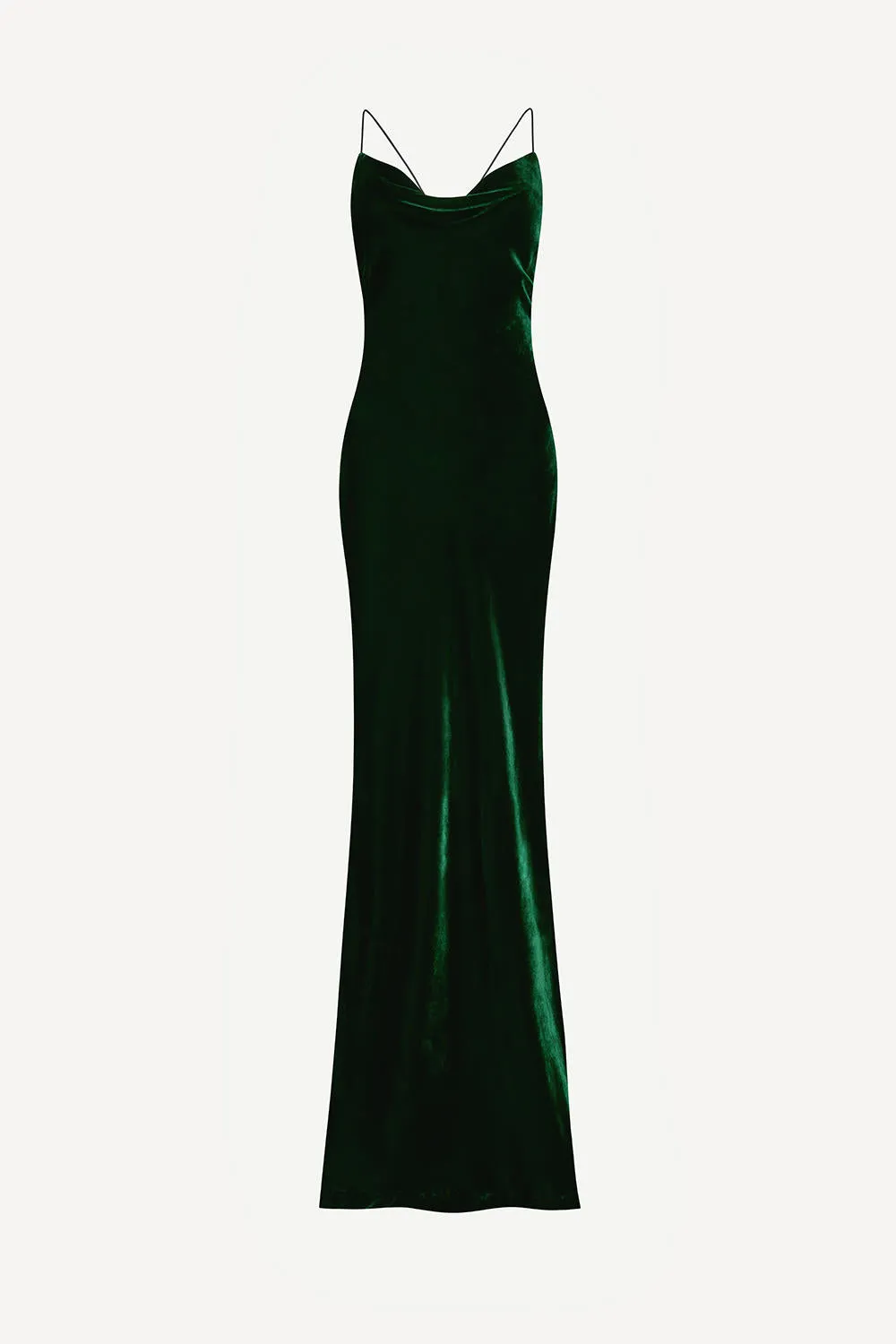 Siren maxi dress in green silk velvet