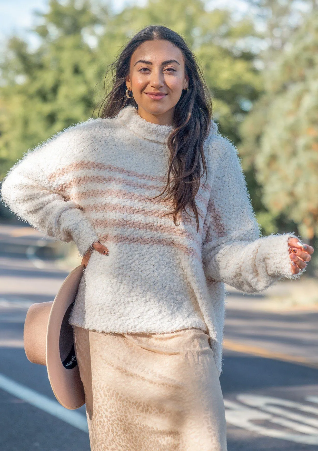 Snuggly Striped Fuzzy Pullover