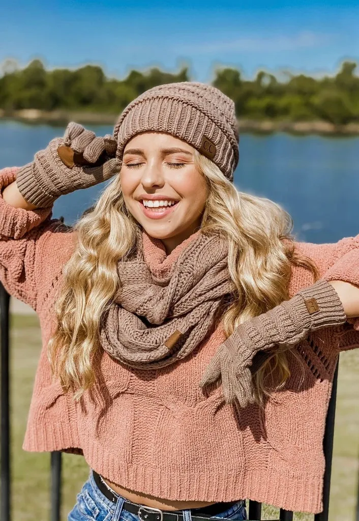 Solid Cable Knit CC Infinity Scarf - Coco Berry