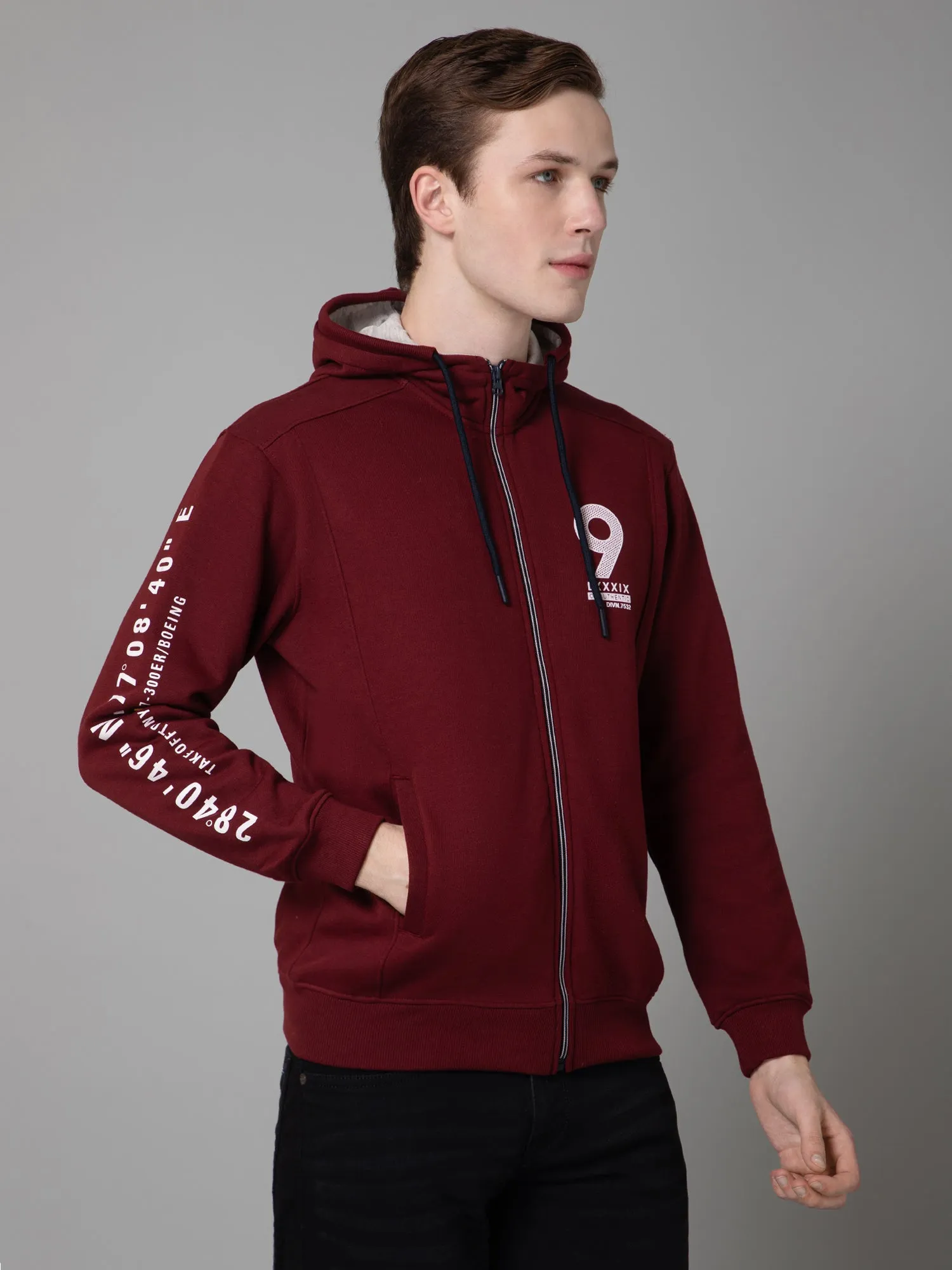 Solid Maroon Full Sleeves Hooded Neck Regular Fit Casual Sweatshirt for Men