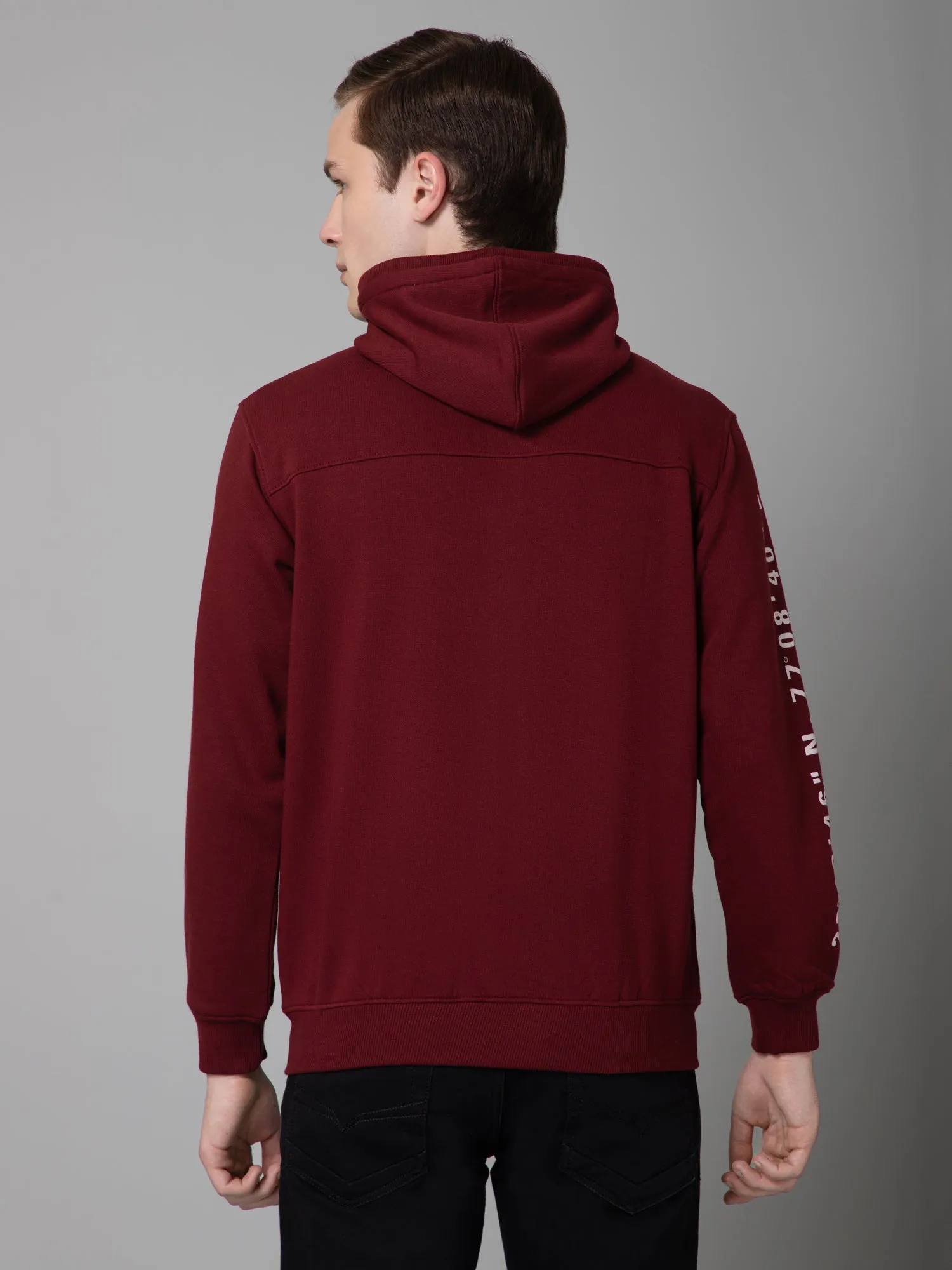 Solid Maroon Full Sleeves Hooded Neck Regular Fit Casual Sweatshirt for Men