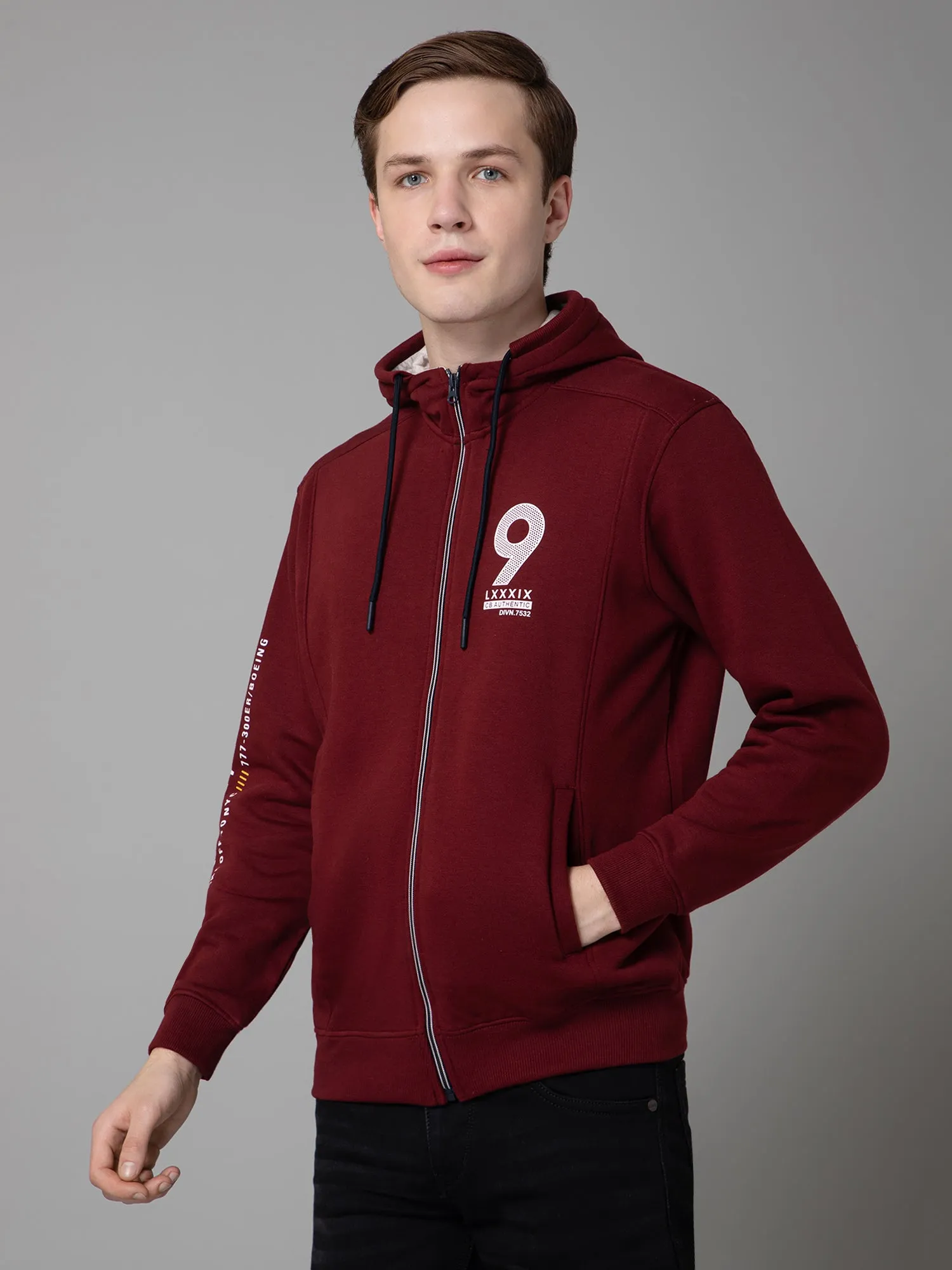 Solid Maroon Full Sleeves Hooded Neck Regular Fit Casual Sweatshirt for Men