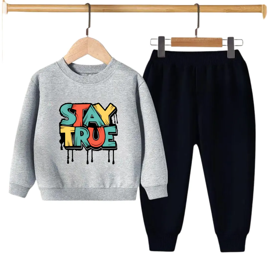 STAY TRUE PRINTED SWEATSHIRT SET