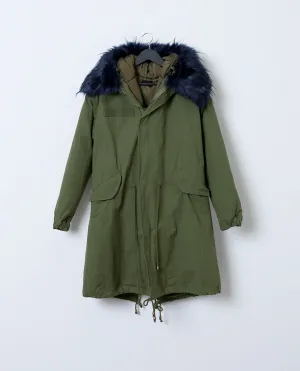 Toasty and Cute Anorak Coat - Olive/Royal