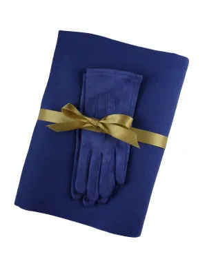 Toni Plus Cashmere Wool Scarf and Faux Suede Stretch Gloves Set In Cobalt Blue