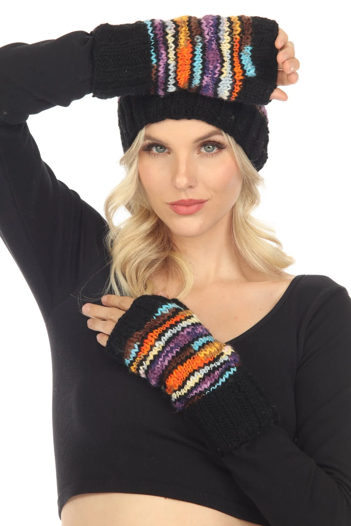 Vibrations Striped Fingerless Gloves