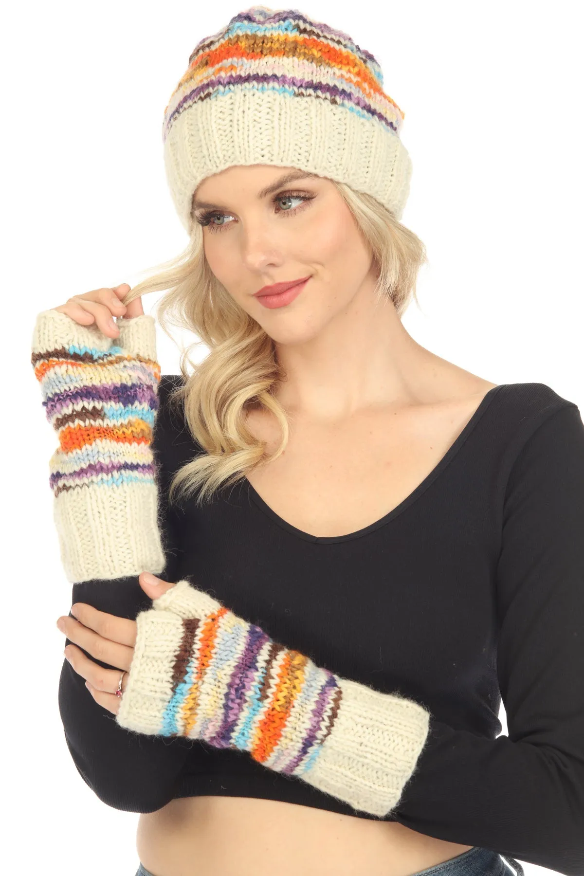 Vibrations Striped Fingerless Gloves