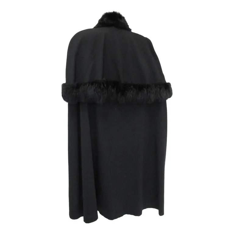 Vintage George Simonton Black Cape with Fur Trim Capelet Detail