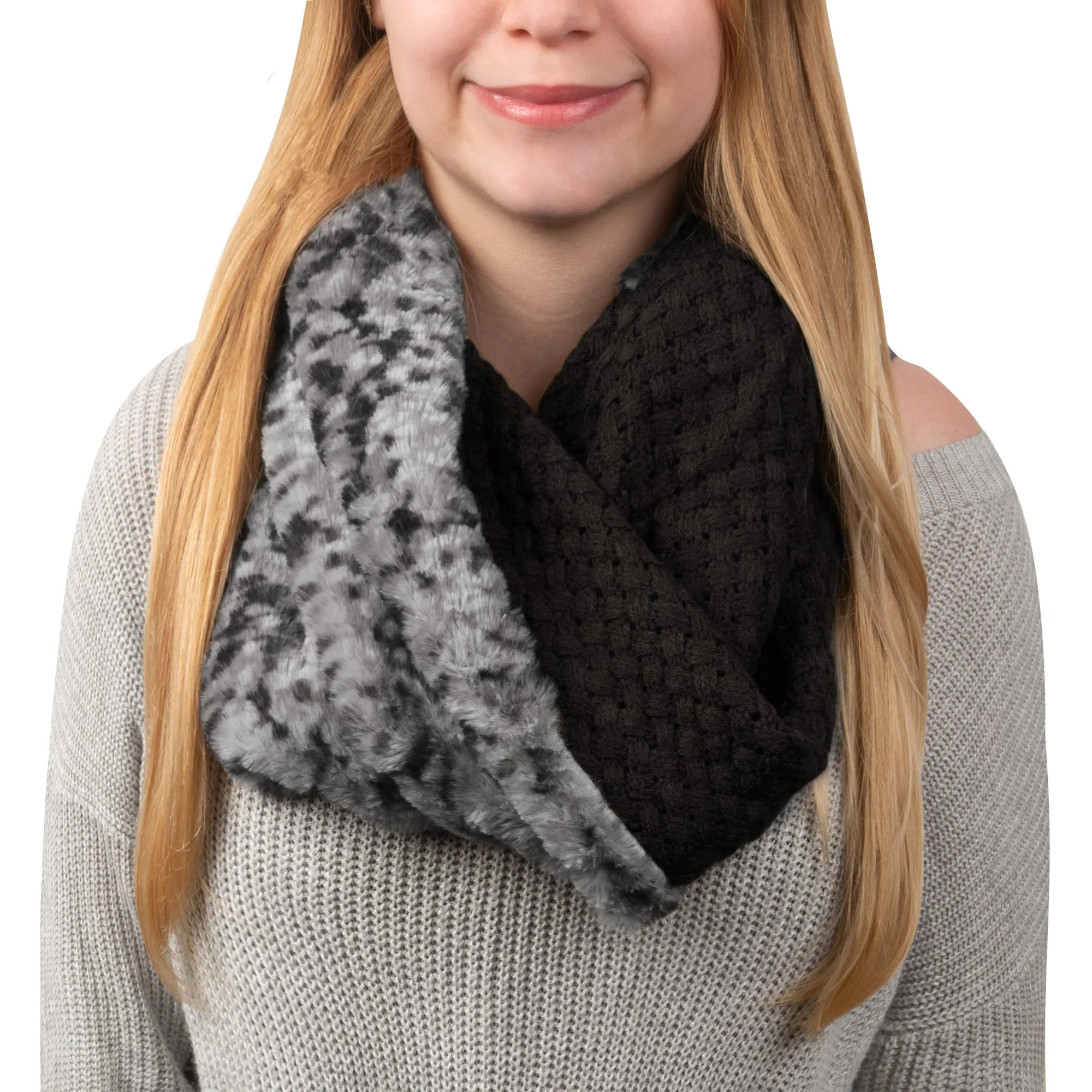 Warm Weave Knit & Faux Fur Infinity Scarf