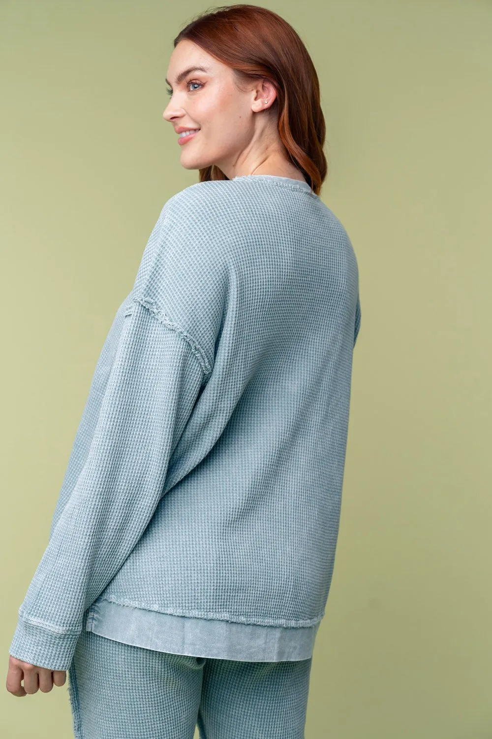 White Birch Solid Knit Thermal Top in Ice Blue