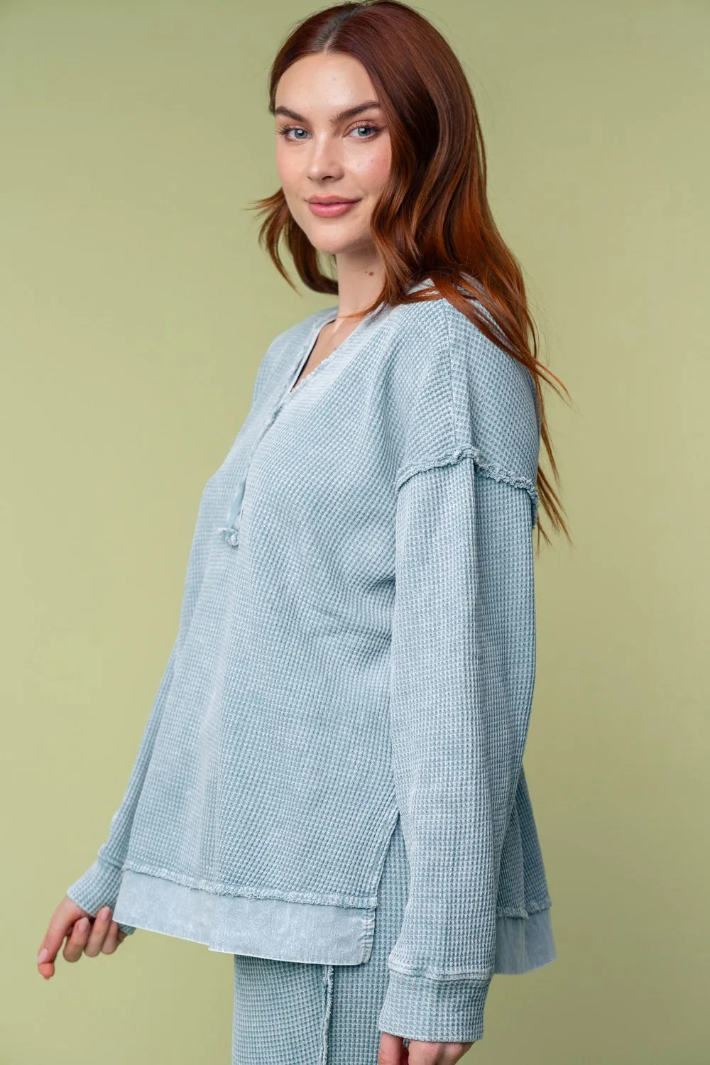 White Birch Solid Knit Thermal Top in Ice Blue