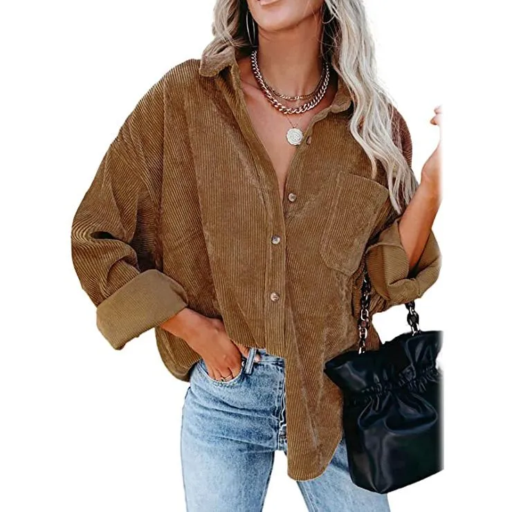 Women's Corduroy Shirts Casual Long Sleeve Top