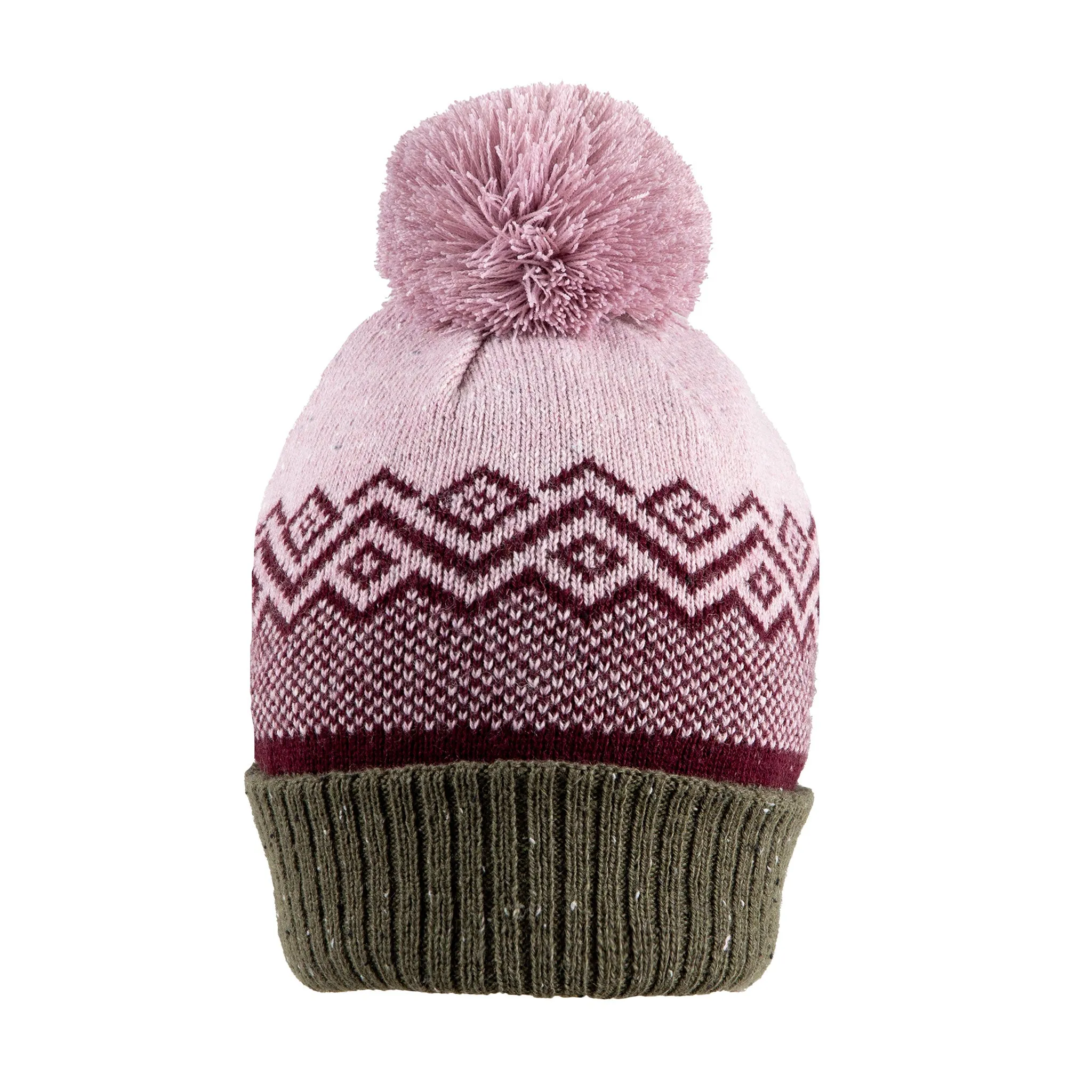 Women’s Jacquard Knitted Bobble Hat with Geometric Pattern