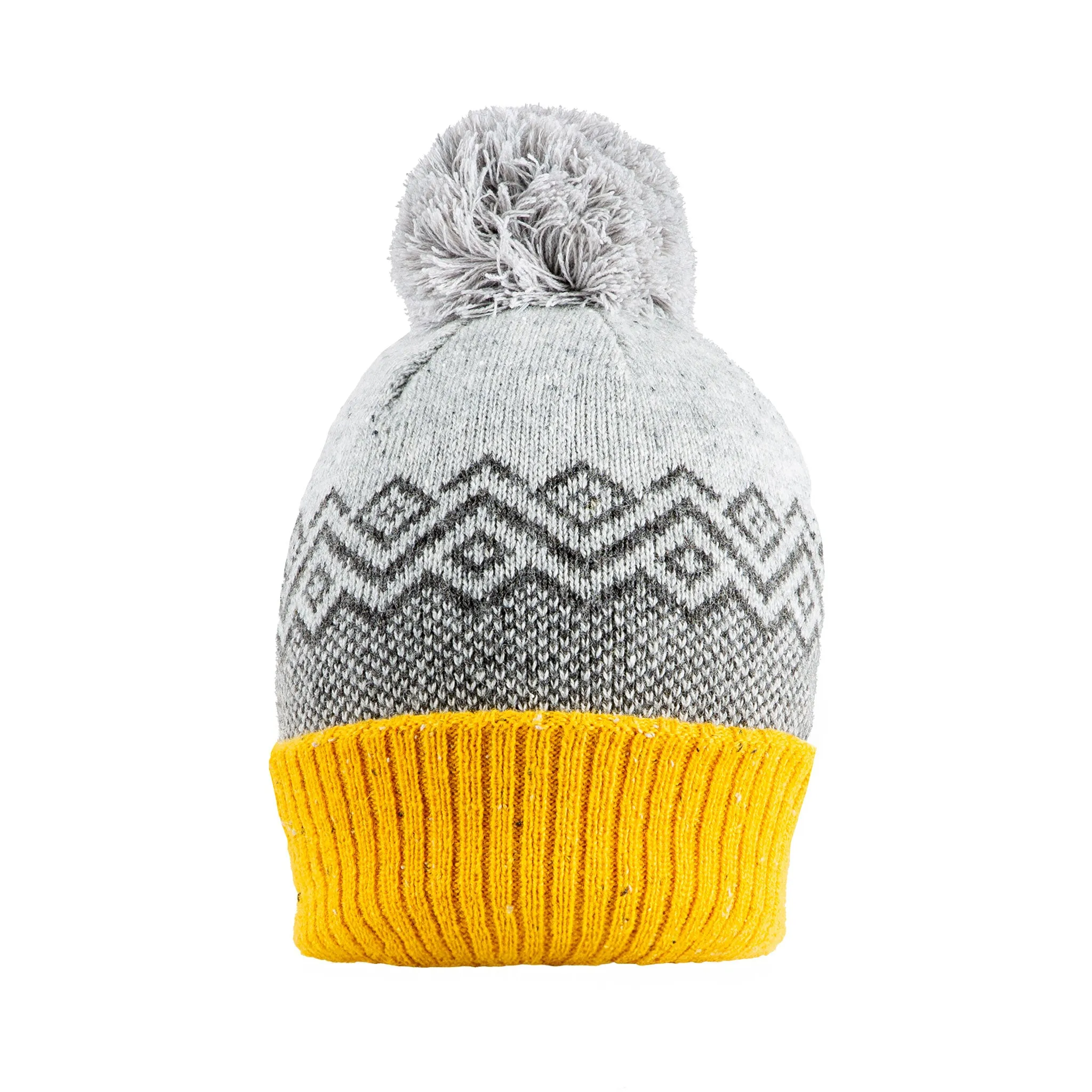 Women’s Jacquard Knitted Bobble Hat with Geometric Pattern