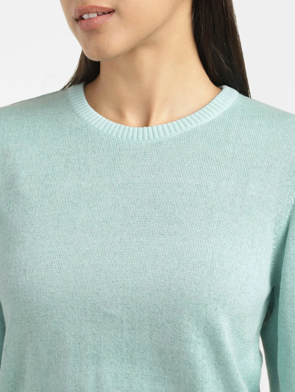 Women's Solid Blue Crew Neck Sweater