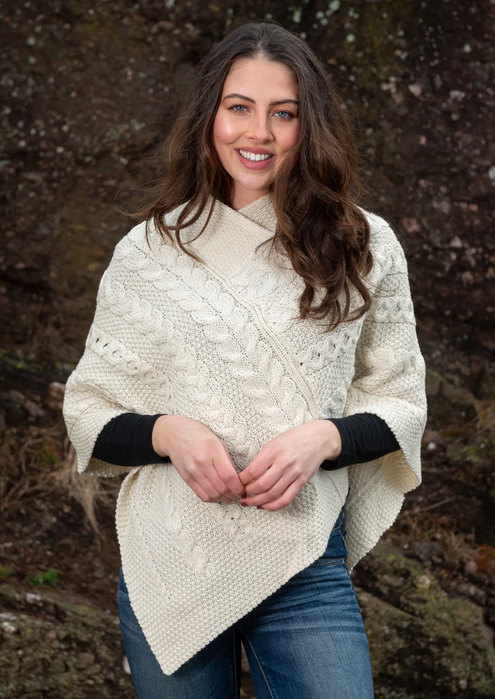 Wool Aran Irish Poncho | Natural