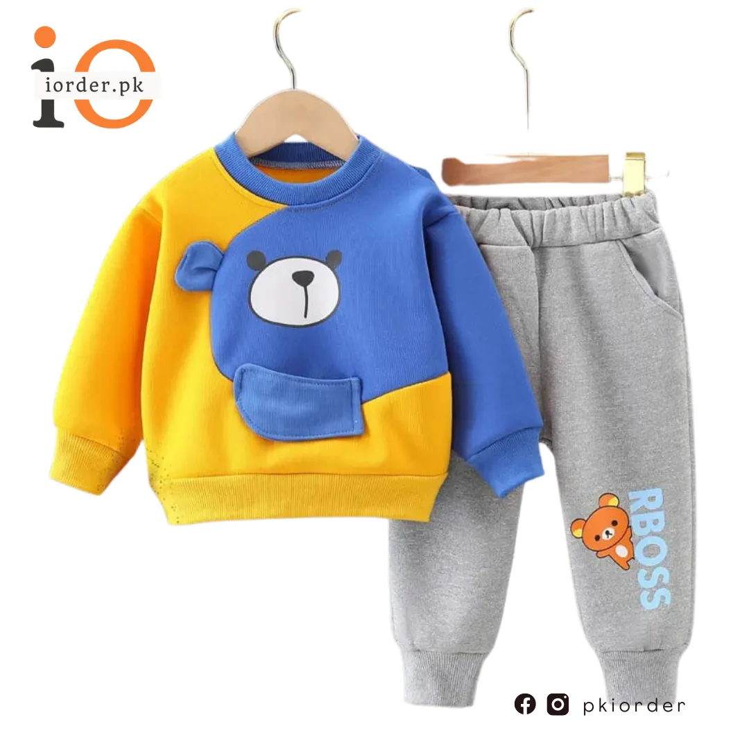 Yellow & Blue Boss Kids Sweatshirt & Pant